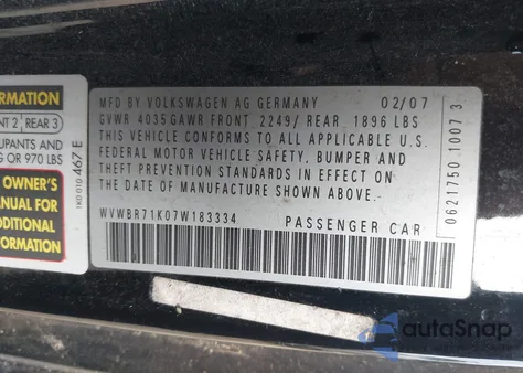 2007 Volkswagen Rabbit из США, поврежденный, VIN WVWBR71K07W183334